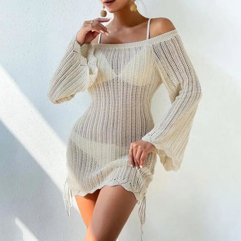 Solid Color Knitted Beach Dress