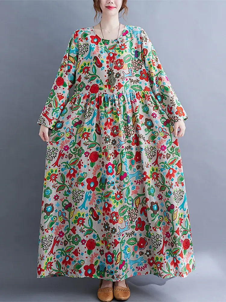 Floral Print Long Sleeve Dresses