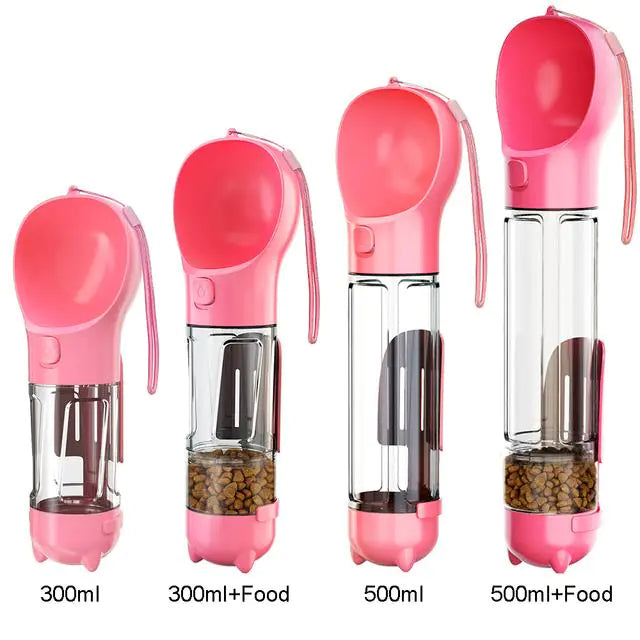 3 in 1 Dog Water Bottle Pink 300ml with Food Box