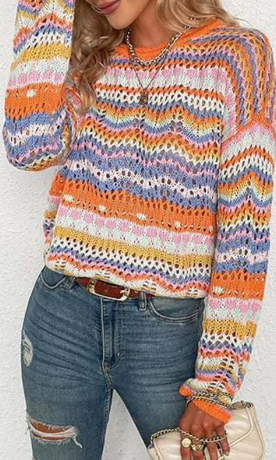 Wielokolorowy sweterek z dzianiny w stylu lat 70
