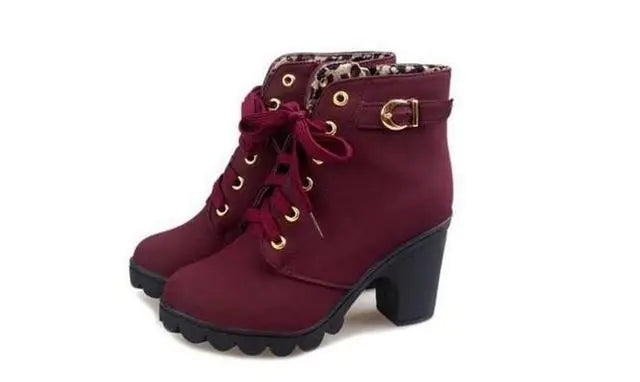 Autumn Winter Thick Heeled Woman Boots Red 38