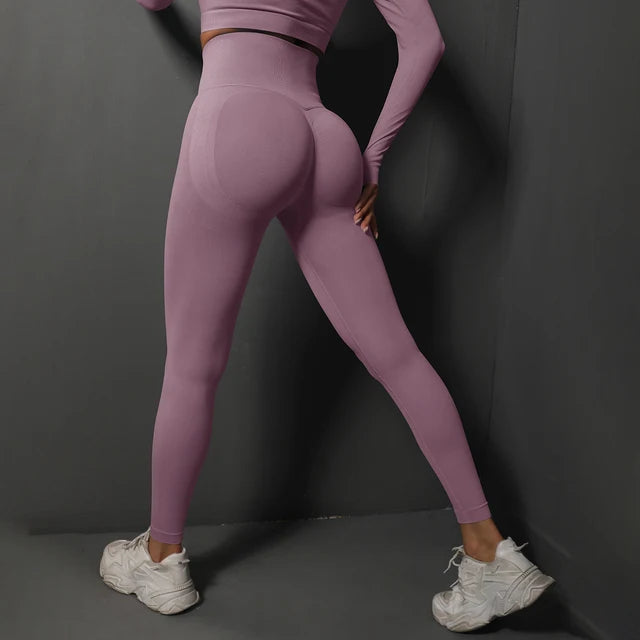 Seamless Gym Leggings Women Yoga Pants Light Purple M