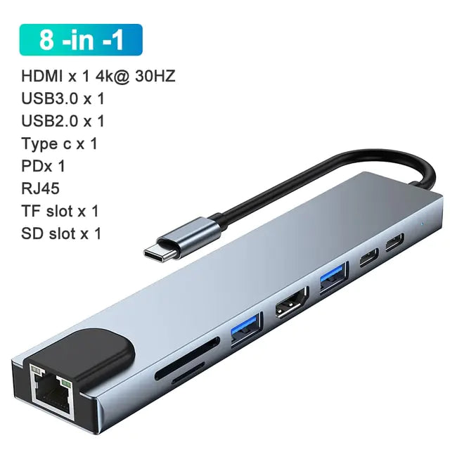 USB-C Multi-Hub Docking Station Gray 8-in-1