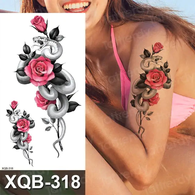 Colorful Flowers Among Other Tattoos 13