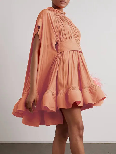 Asymmetrical Solid Mini Dresses For Women Orange XL