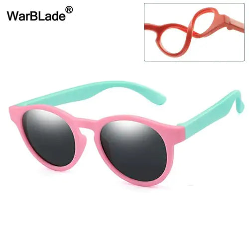 Kids Polarized Round Sunglasses Pink Blue Frame Black Lense