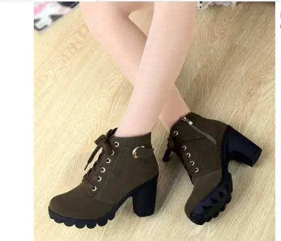 Autumn Winter Thick Heeled Woman Boots Green 35