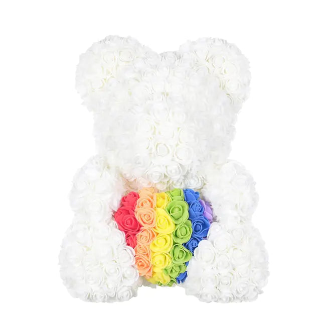 Rose Teddy Bear White and Colorful No Box 40cm