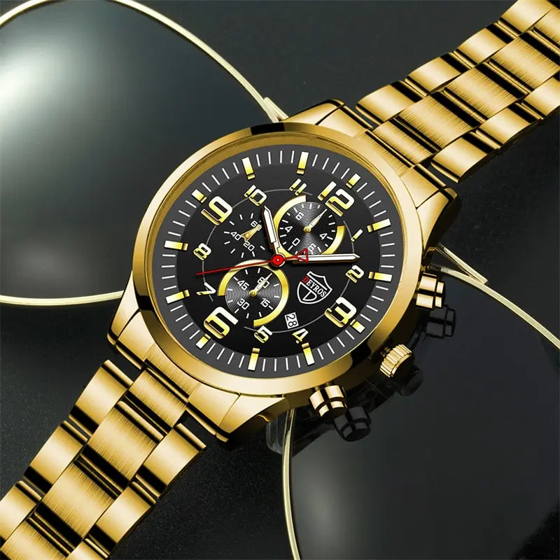 Fashion Mens Sports Watches for Men Luxury Stainless Steel Quartz Wrist Watch Calendar Luminous Clock Man Business Casual Watch