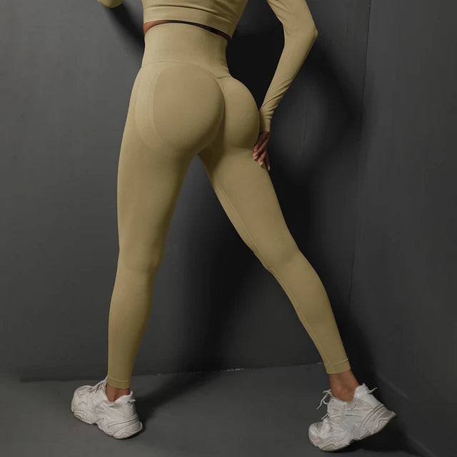 Seamless Gym Leggings Women Yoga Pants Khaki S