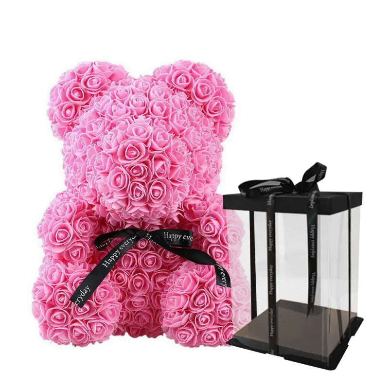 Rose Teddy Bear Pink with Box 25cm
