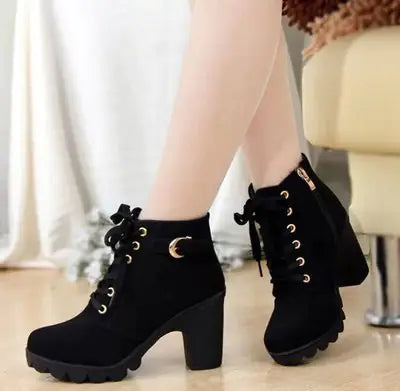 Autumn Winter Thick Heeled Woman Boots Black 37