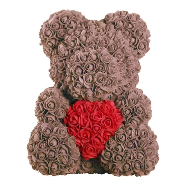 Rose Teddy Bear Brown with Red No Box 40cm