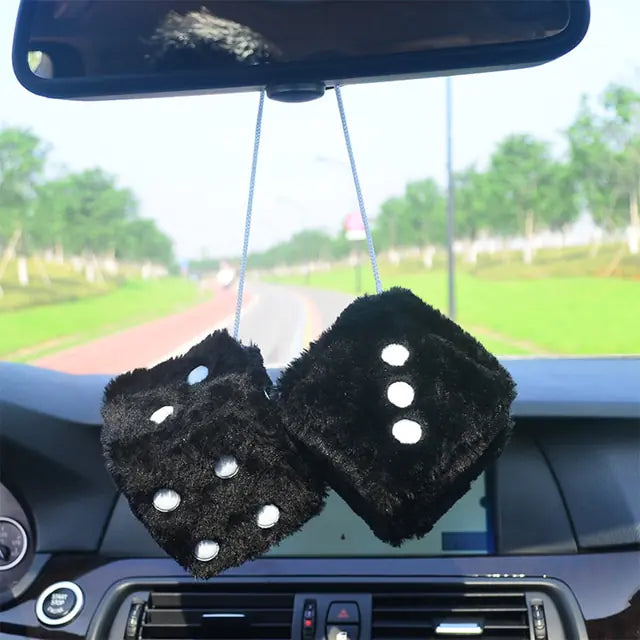 Fuzzy Plush Dice Car Accessory Black