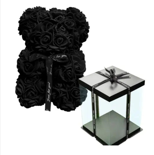Rose Teddy Bear Black with Box 25cm