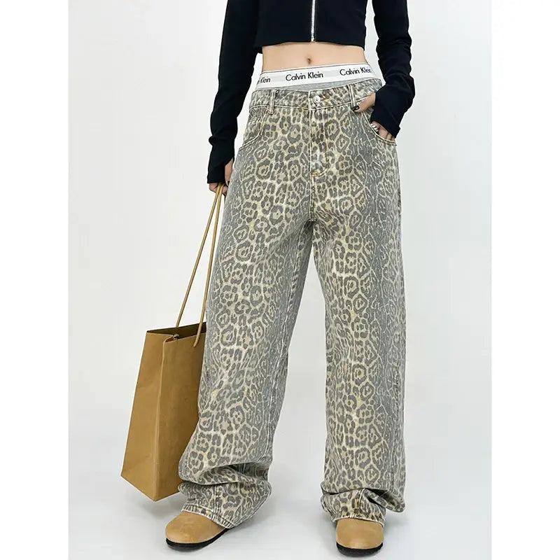 Leopard Print Wide Leg Pants For Women