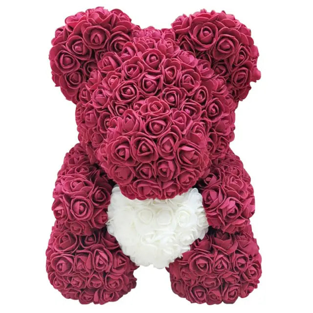 Rose Teddy Bear Wine Red with White No Box 40cm