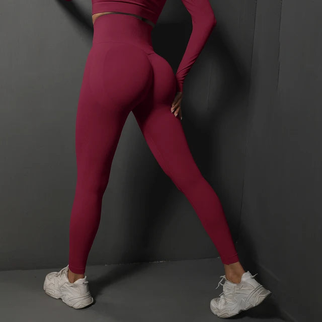 Seamless Gym Leggings Women Yoga Pants Wine Red M