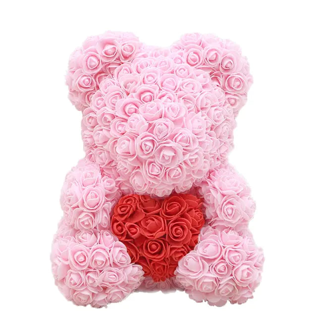 Rose Teddy Bear Pink with Red No Box 40cm