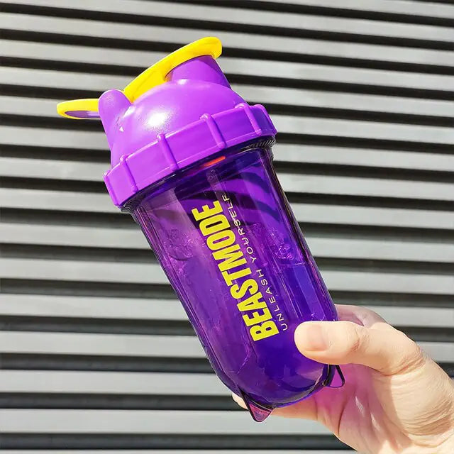 Fitness Protein Shaker Water Bottle Purple Yellow 560ml