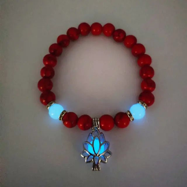 Glow In The Dark Natural Stone Bracelet Red Blue