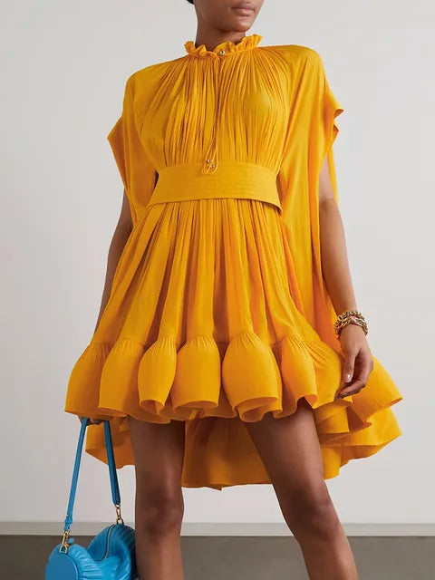 Asymmetrical Solid Mini Dresses For Women Yellow XL