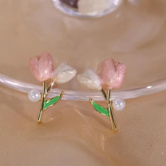 Pink Tulip Flower Earrings Pink 17