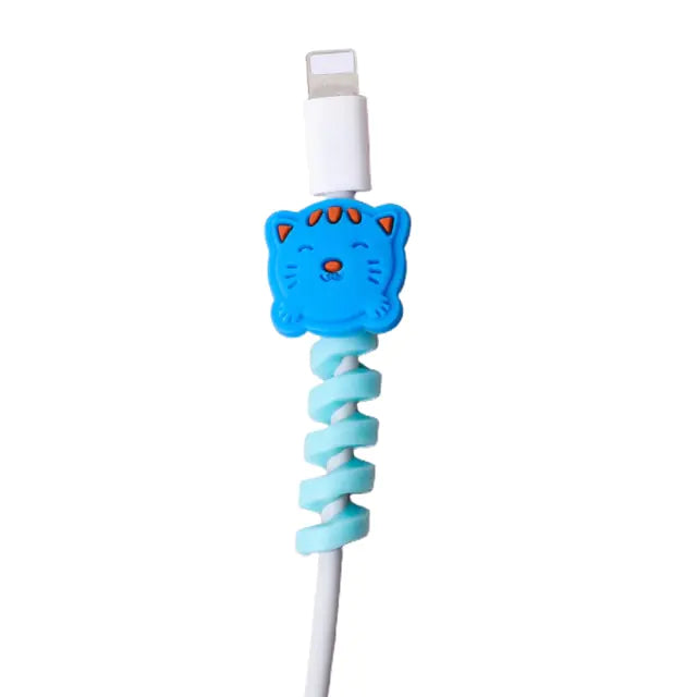 Cute Silicone Data Line Cable Protector Blue Cat