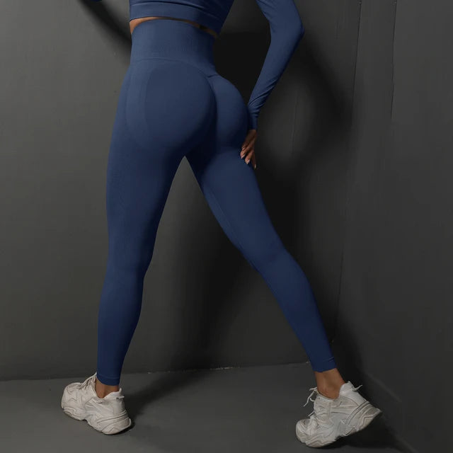 Seamless Gym Leggings Women Yoga Pants Dark Blue L