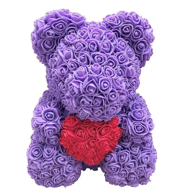 Rose Teddy Bear Purple with Red No Box 40cm