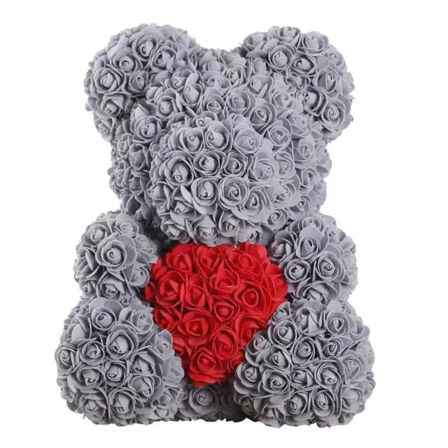 Rose Teddy Bear Gray with Red No Box 40cm