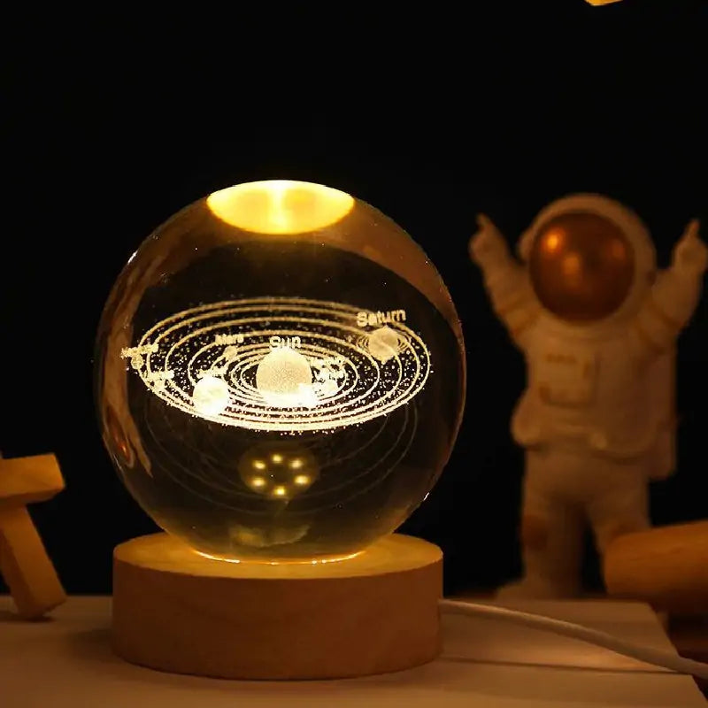 3D Laser Engraved Solar System Ball with LED Light Base