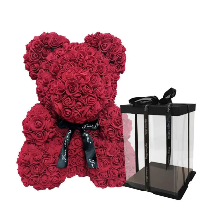 Rose Teddy Bear Dark Red with Box 25cm
