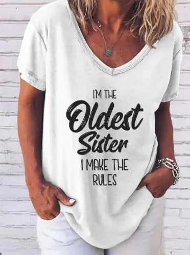 "I'm The Oldest Sister" Print Tee White