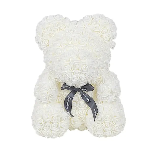 Rose Teddy Bear Milky White with No Box 40cm