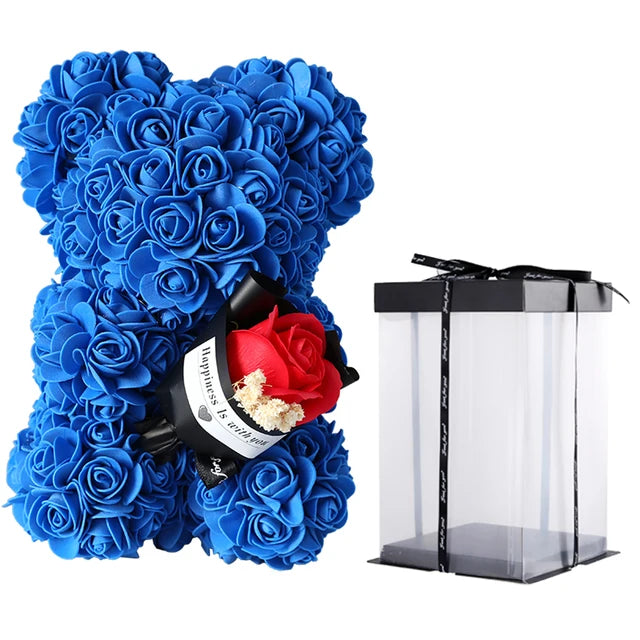 1/2pc 25cm Teddy Rose Bear with Bouquet Blue 2pc