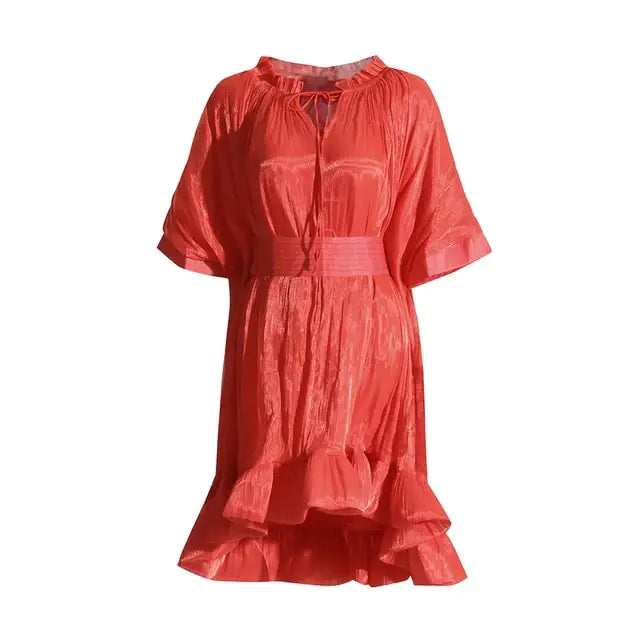 Asymmetrical Solid Mini Dresses For Women Red XL