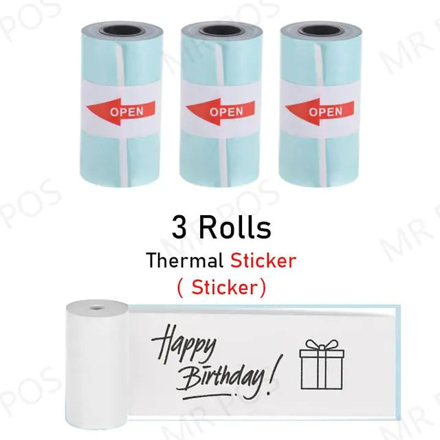 3 Rolls Thermal Paper Sticker Label 3 White Sticker
