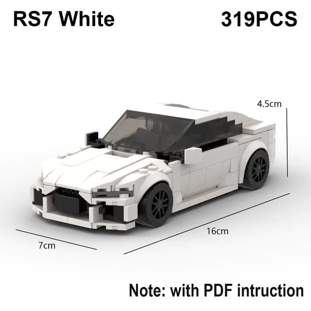 Speed Sports Car Building Blocks White RS7 No Box, With Instruction