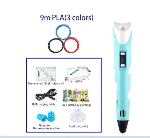 3D Pen For Children Blue 9M PLA PLA Filagment