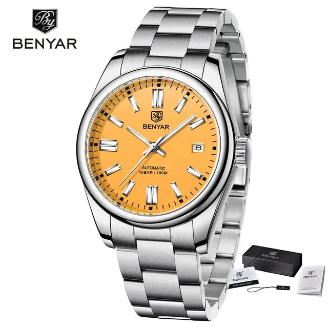 2023 Introducing the Benyar New Luxury Men's Mechanical Watches, where sophistication meets precision craftsmanship YELLOW