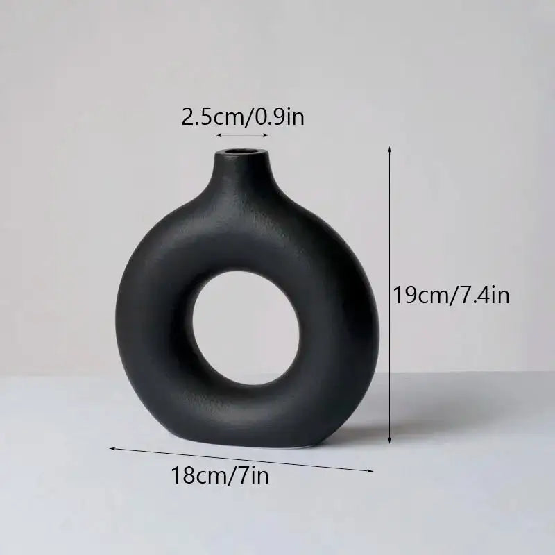 Round Ceramic Vase Black Medium
