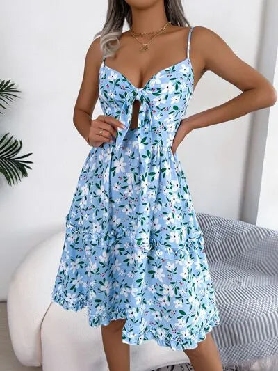 Printed Plunge Sleeve Cami Dress Pastel Blue L