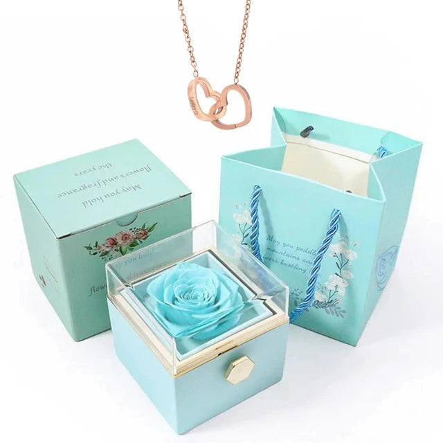 Rose Box-Engraved Heart Necklace Rose gold plated preserved rose box 11