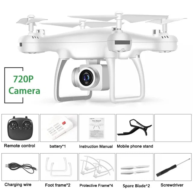 Drone With Camera RC Quadcopter 720P White 1Battery