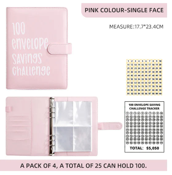 100 Envelope Savings Challenge Binder Pink 2