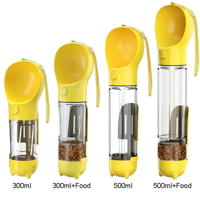 3 in 1 Dog Water Bottle Yellow 500ml with Food Box