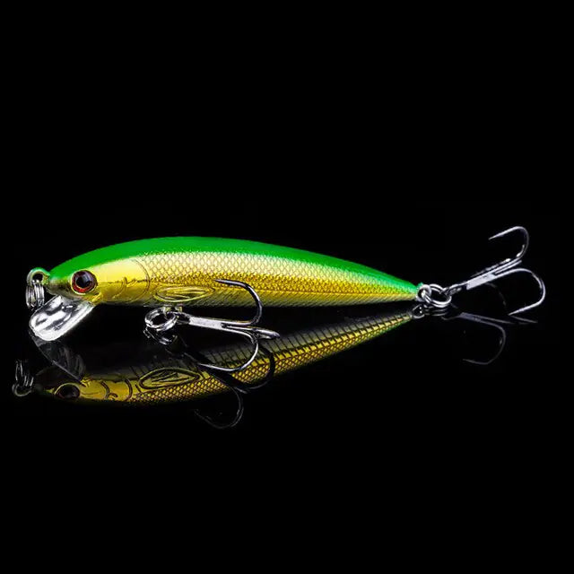 7CM Triple-Hook Minnow Fishing Lure Green and Yellow G