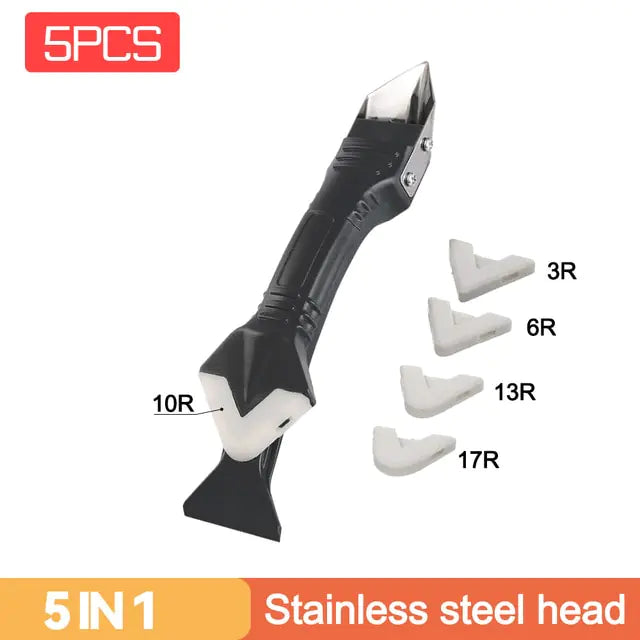 5-in-1 Silicone Sealant Finisher Kit Black 5-in-1 Stainless Steel Head