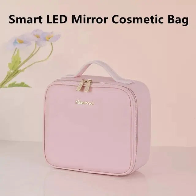 Smart LED Cosmetic Case with Mirror LED Pink 26*23*11cm